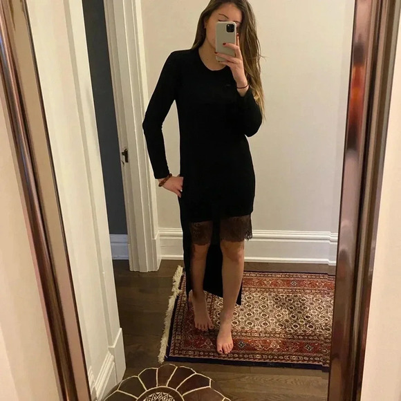 BCBG MaxAzria |'Braidey Black high low black long sleeve dress - lace trim - XS - Picture 2 of 2